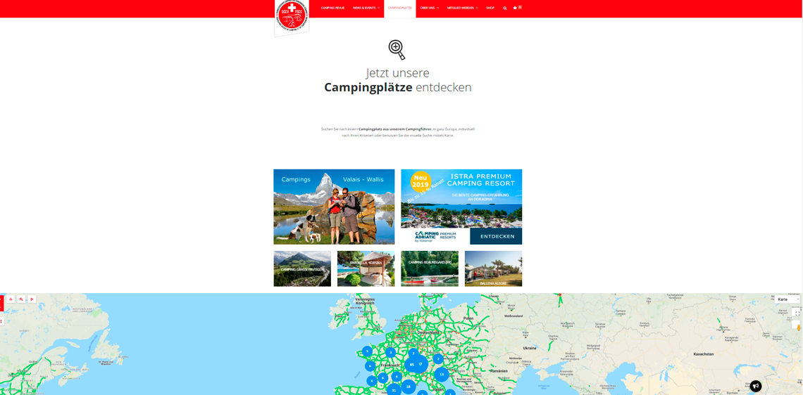 Startseite des Schweizerischen Camping und Caravanning Verbandes